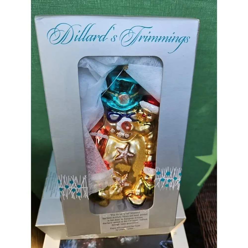VTG Dillards Trimmings‎ BLOWN GLASS BEACH SNOWMAN Ornament Starfish Shells 5